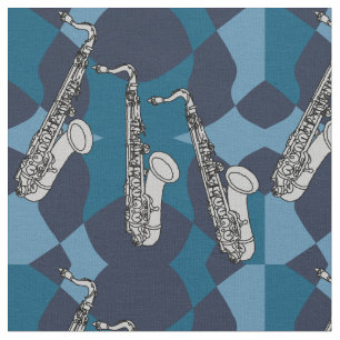 Sketchy Saxophone Pattern Blues Fabric