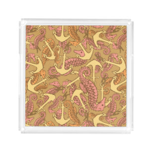 Sketchy Seahorse And Anchor Pattern Acrylic Tray