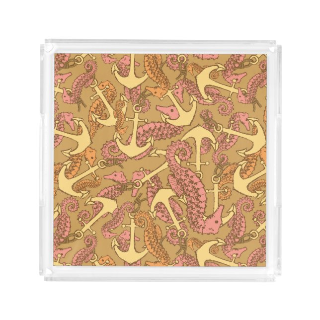 Sketchy Seahorse And Anchor Pattern Acrylic Tray (Front)