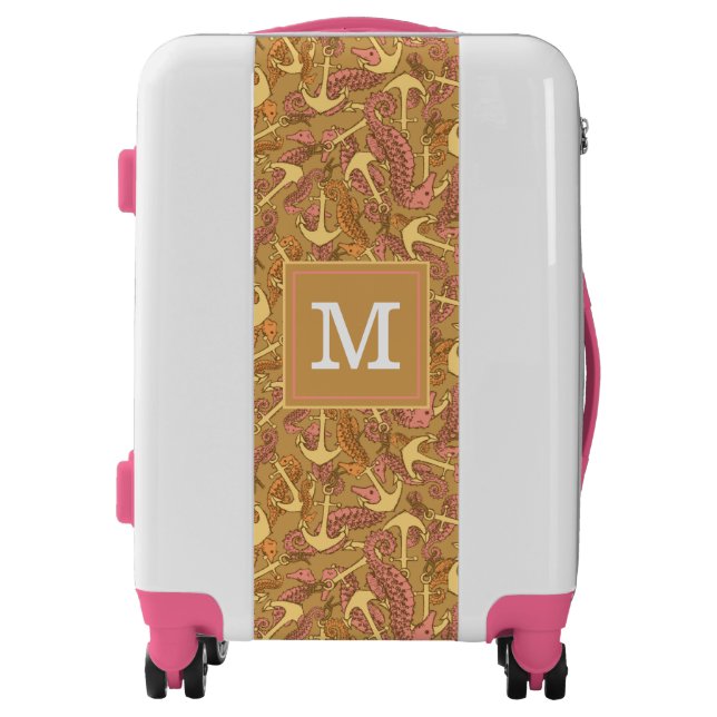 Sketchy Seahorse And Anchor Pattern| Add Your Init Luggage (Front)