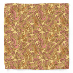 Sketchy Seahorse And Anchor Pattern Bandana