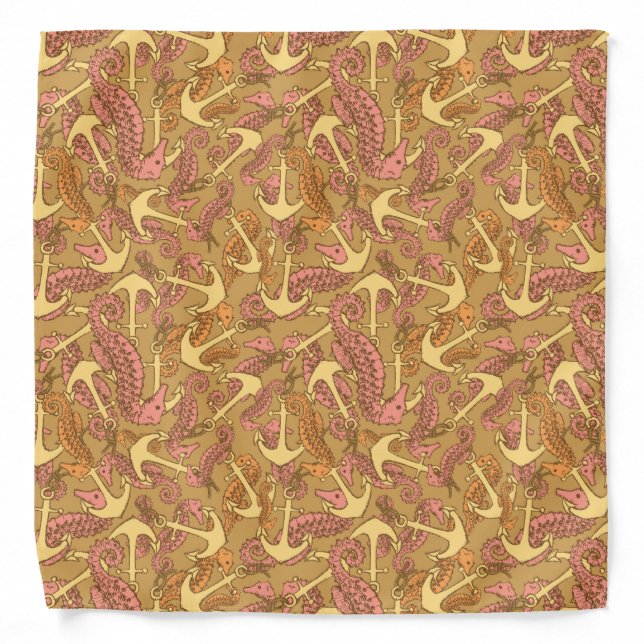 Sketchy Seahorse And Anchor Pattern Bandana (Front)