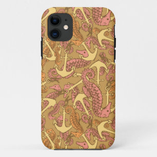 Sketchy Seahorse And Anchor Pattern iPhone 11 Case