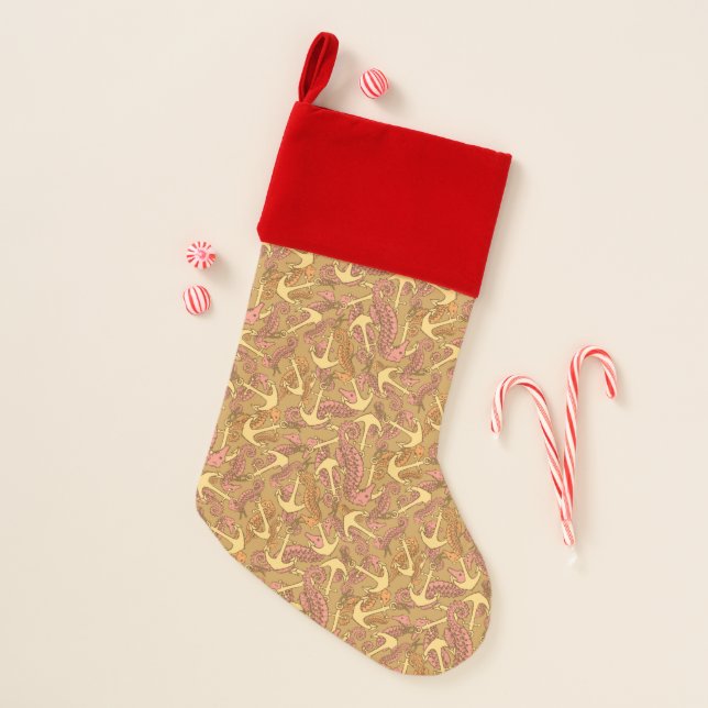 Sketchy Seahorse And Anchor Pattern Christmas Stocking (Front)
