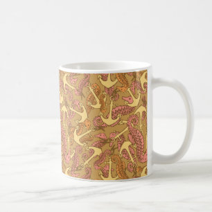 Sketchy Seahorse And Anchor Pattern Coffee Mug