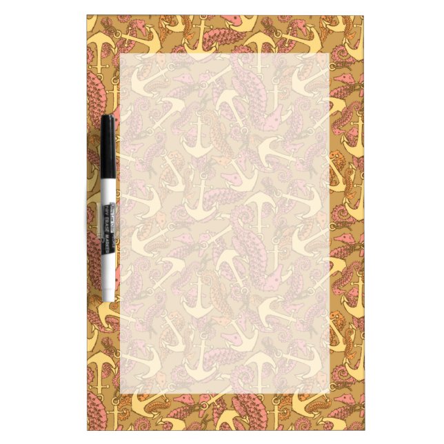 Sketchy Seahorse And Anchor Pattern Dry Erase Board (Front)