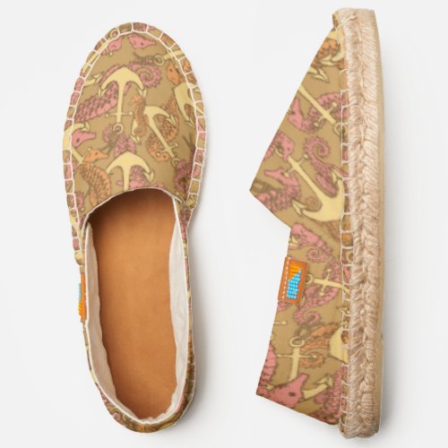 Sketchy Seahorse And Anchor Pattern Espadrilles