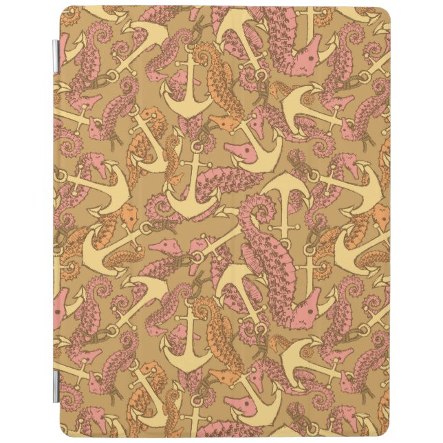 Sketchy Seahorse And Anchor Pattern iPad Smart Cover (Front)