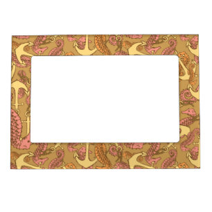 Sketchy Seahorse And Anchor Pattern Magnetic Picture Frame