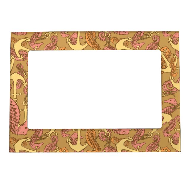 Sketchy Seahorse And Anchor Pattern Magnetic Picture Frame (Front)