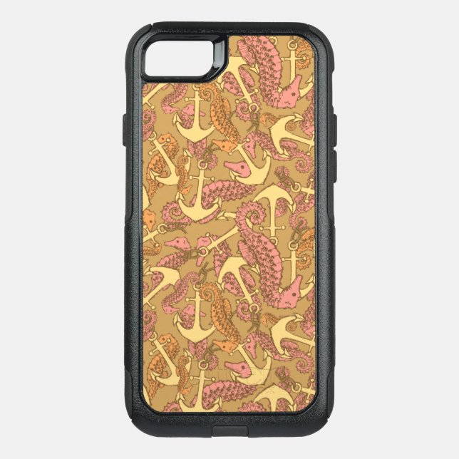 Sketchy Seahorse And Anchor Pattern Otterbox iPhone Case (Back)
