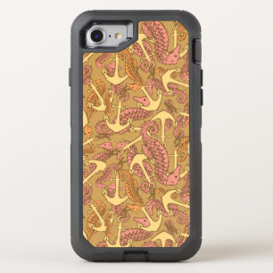 Sketchy Seahorse And Anchor Pattern OtterBox Defender iPhone SE/8/7 Case