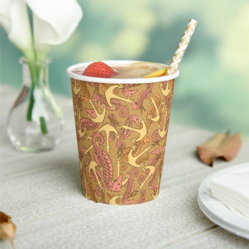 Sketchy Seahorse And Anchor Pattern Paper Cups