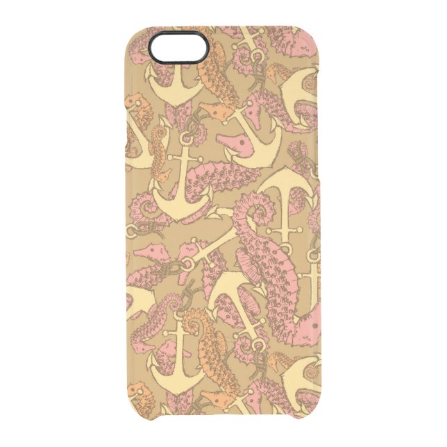 Sketchy Seahorse And Anchor Pattern Uncommon iPhone Case (Back)