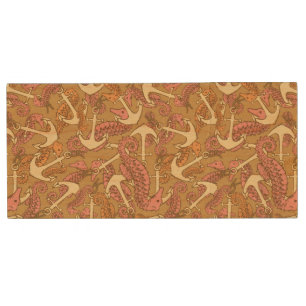 Sketchy Seahorse And Anchor Pattern Wood Flash Drive