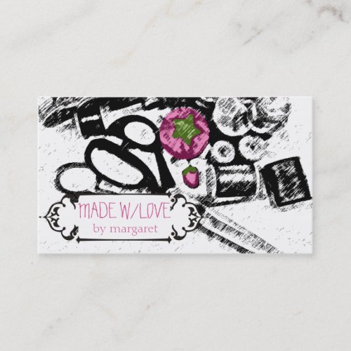 sketchy sewing notions pink pincushion seamstress business card