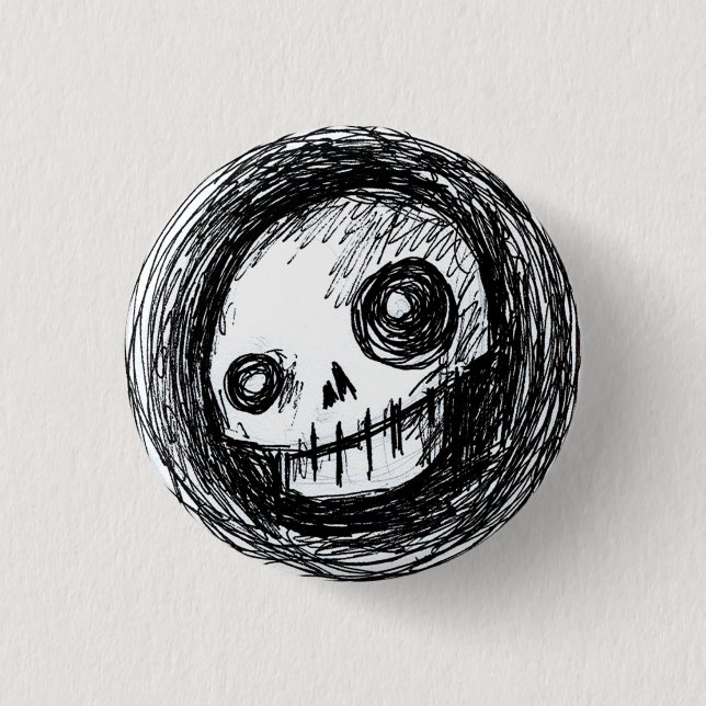 Sketchy Skull Pinback Button (Front)