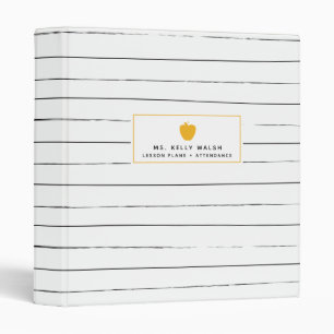 Sketchy Stripes Gold Apple Teacher Binder