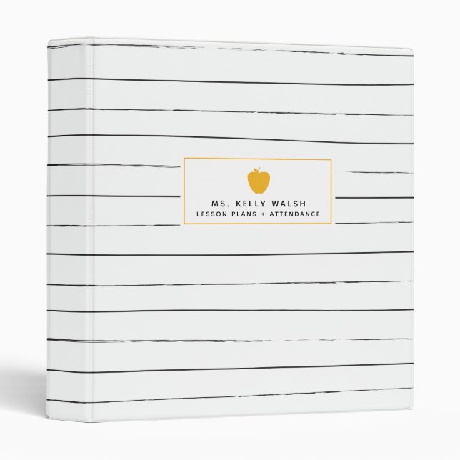 Sketchy Stripes Gold Apple Teacher Binder (Front/Spine)