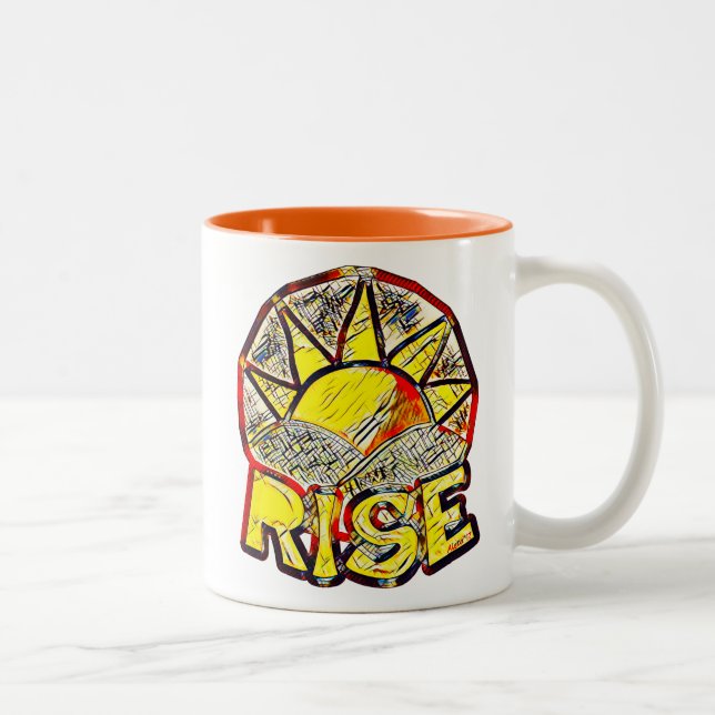 Sketchy Sun Rise ~ Uplifting Message Two-Tone Coffee Mug (Right)
