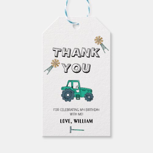 Sketchy Tractor Boy Birthday Thank You Favors Gift Tags