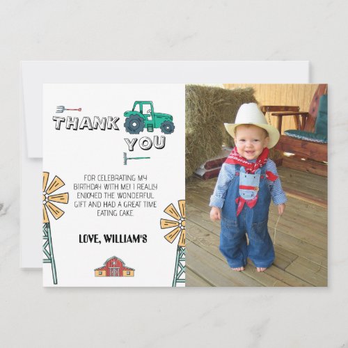 Sketchy Tractor Farm Photo Birthday Thank You Card