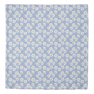 Sketchy White Daisies on Blue Duvet Cover