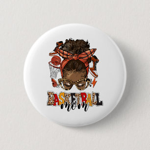 Sketll Mom Game Day Messy Bun Leopard Mother's Day Button