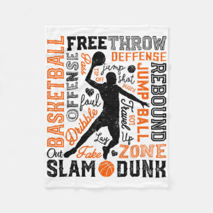 Sketll Player Slam Dunk Typography Word Art Vintag Fleece Blanket