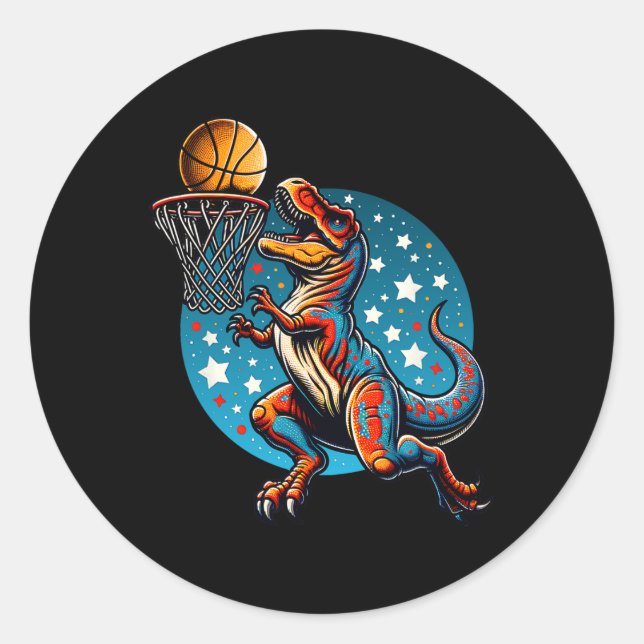 Sketll Player T-rex Dinosaur  Classic Round Sticker (Front)