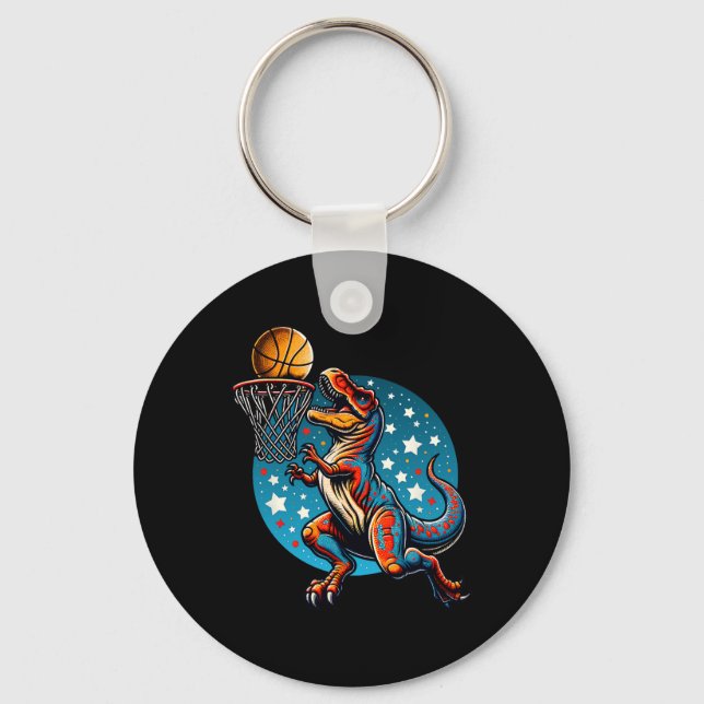 Sketll Player T-rex Dinosaur  Keychain (Front)