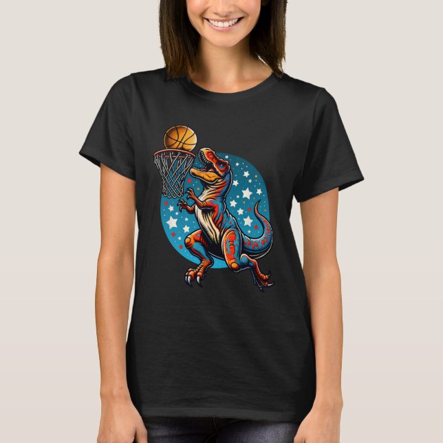 Sketll Player T-rex Dinosaur  T-Shirt (Front)