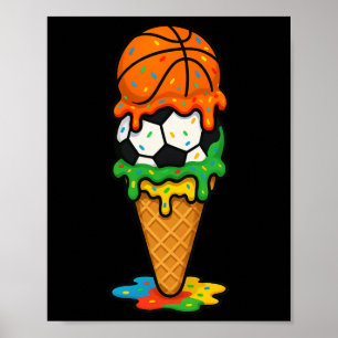 Sketll Soccer Ice Cream Drip Colorful Summer Game Poster