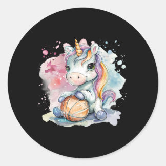 Sketll Unicorn Bll Player Watercolor Sketll Lover  Classic Round Sticker