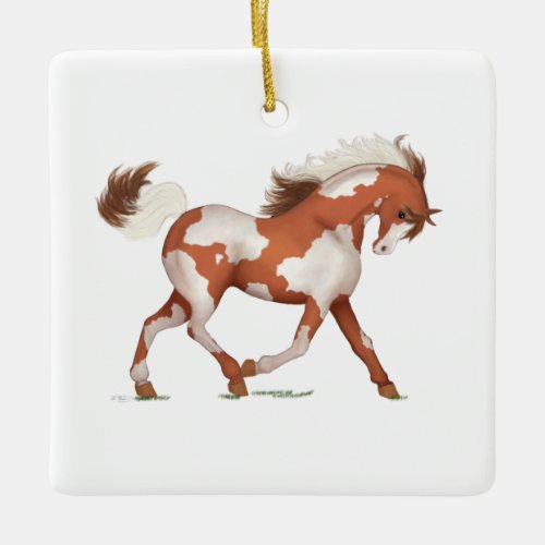 Skewbald Overo Paint Horse Pony Nameplate Memorial Ceramic Ornament
