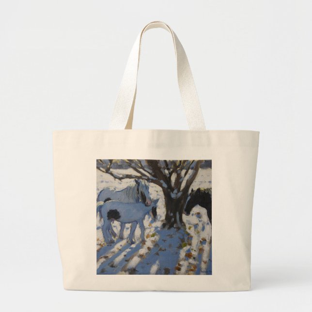 Skewbald Ponies in Winter 2012 Large Tote Bag (Front)