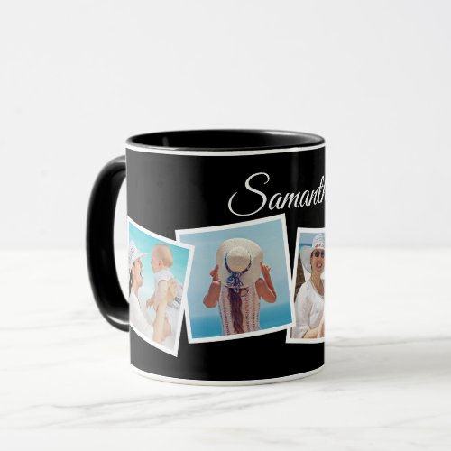 Skewed 4 Photo Collage Personalised Black Mug