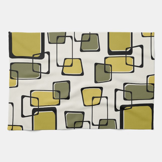 Skewed Squares Midcentury Pattern Chartreuse Kitchen Towel (Horizontal)