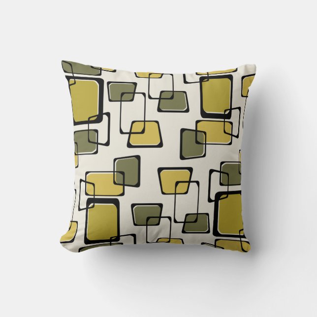 Skewed Squares Midcentury Pattern Chartreuse Throw Pillow (Front)