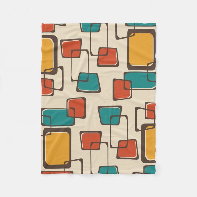 Skewed Squares Midcentury Pattern Fleece Blanket (Front)