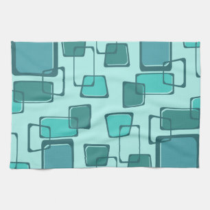 Skewed Squares Midcentury Turquoise Kitchen Towel
