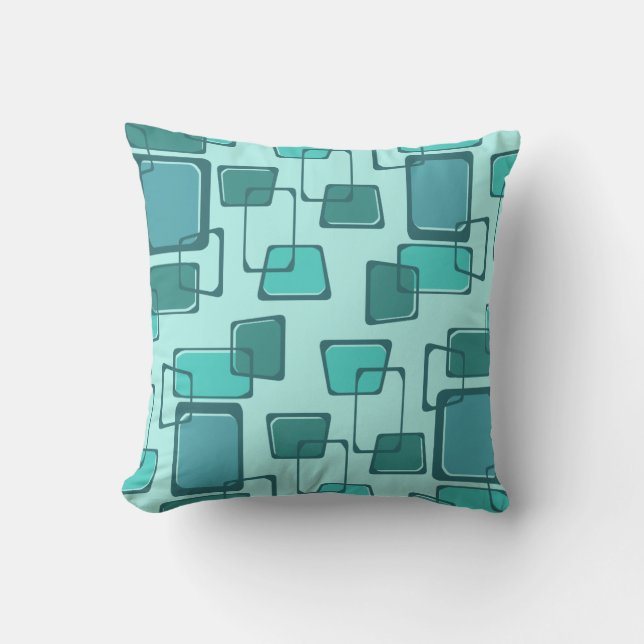 Skewed Squares Midcentury Turquoise Throw Pillow (Front)