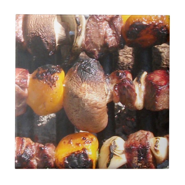 Skewered Kabobs on Barbecue Grill Tile (Front)