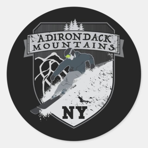 Ski Adirondack Mountains NY Classic Round Sticker