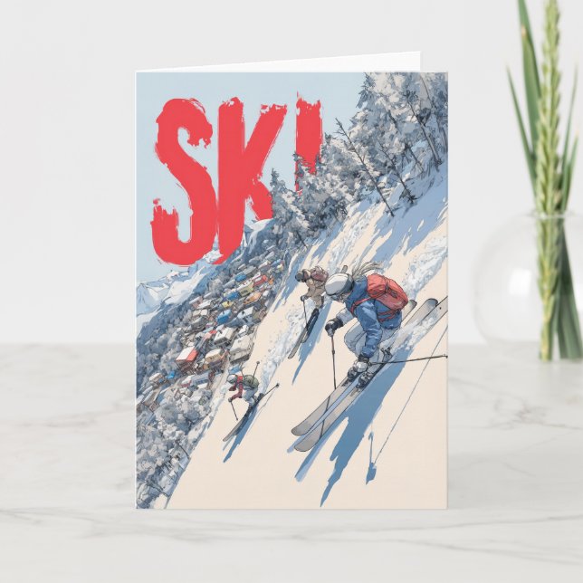 Ski Adventure on Mountain Slope Card (Front)