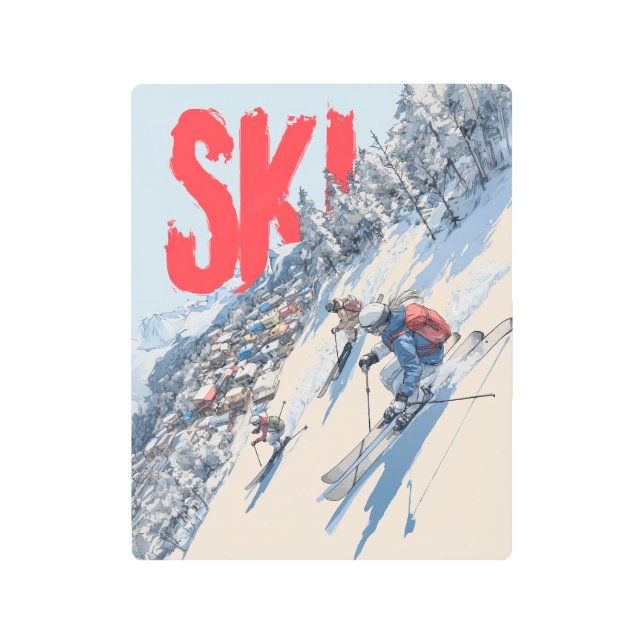 Ski Adventure on Mountain Slope Metal Print (Front)