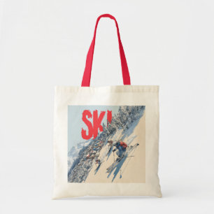 Ski Adventure on Mountain Slope Tote Bag