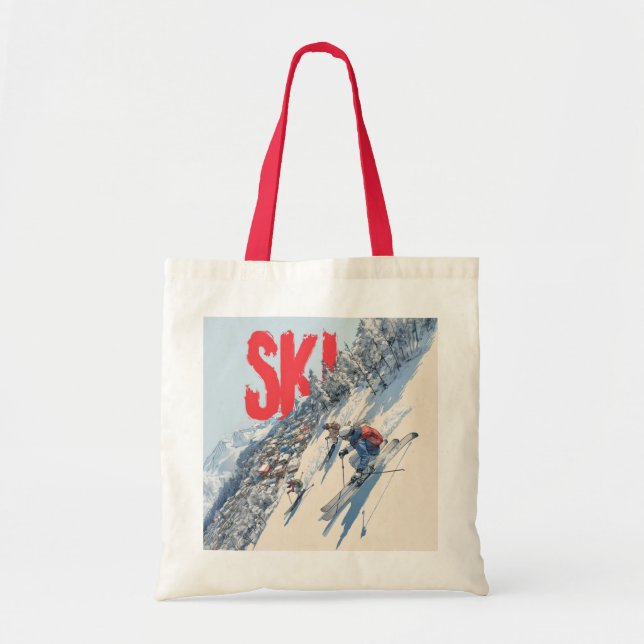 Ski Adventure on Mountain Slope Tote Bag (Front)