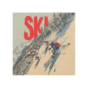 Ski Adventure on Mountain Slope Wood Wall Art