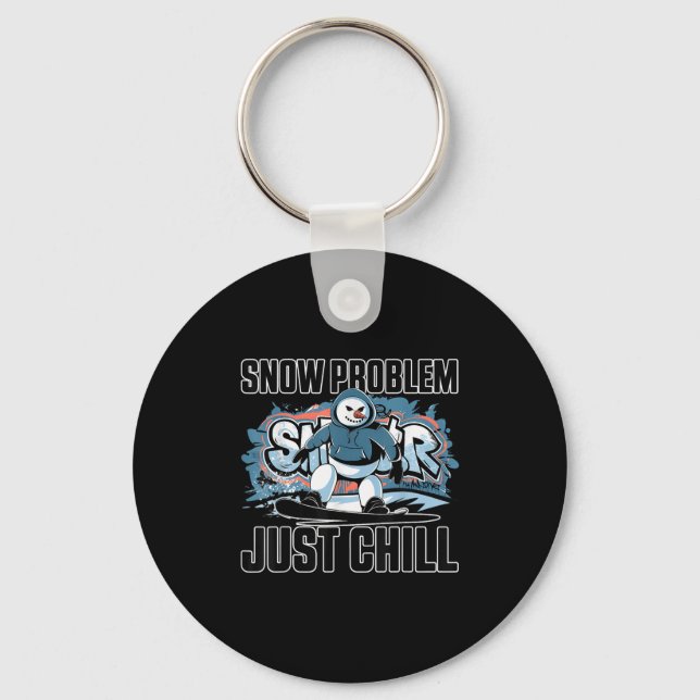 Ski And Snowboarding Funny Skier Snowboarder Snowm Keychain (Front)
